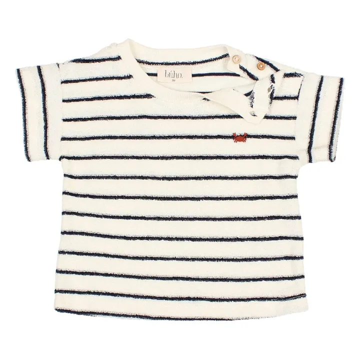 T-shirt Terry Rayures Eponge Bébé Coton Bio | Bleu- Image produit n°2
