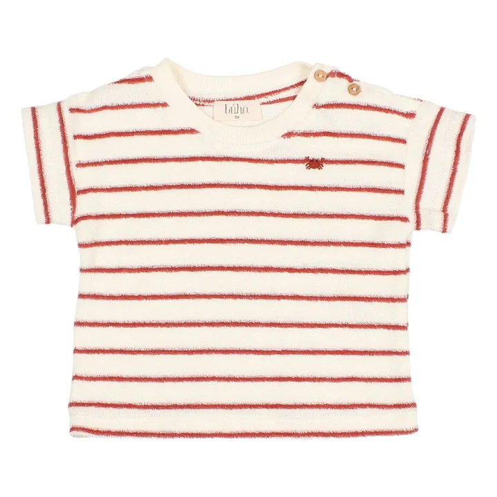 T-shirt Terry Rayures Eponge Bébé Coton Bio | Rouge- Image produit n°0