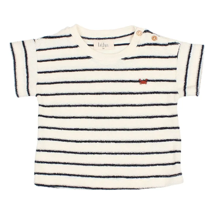 T-shirt Terry Rayures Eponge Bébé Coton Bio | Bleu- Image produit n°0