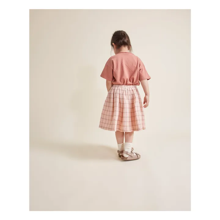 Falda Midi Cuadros Algodón Ecológico | Rosa Pálido- Imagen del producto n°2