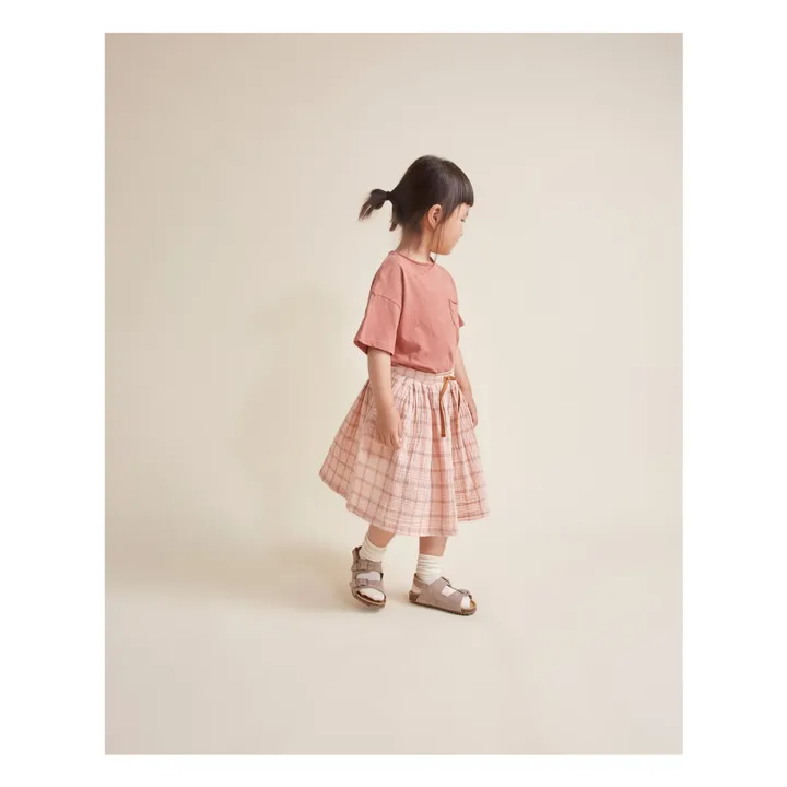 Falda Midi Cuadros Algodón Ecológico | Rosa Pálido- Imagen del producto n°1