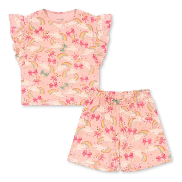 Ensemble T-Shirt et Short Lin Coton Bio | Rose- Image produit n°0