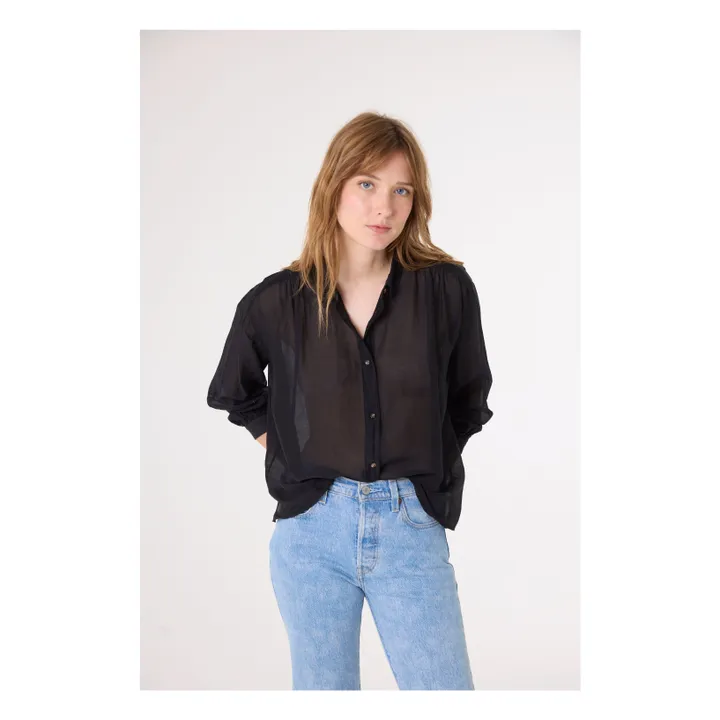 Camicia in cotone biologico e seta Ali | Nero- Immagine del prodotto n°0