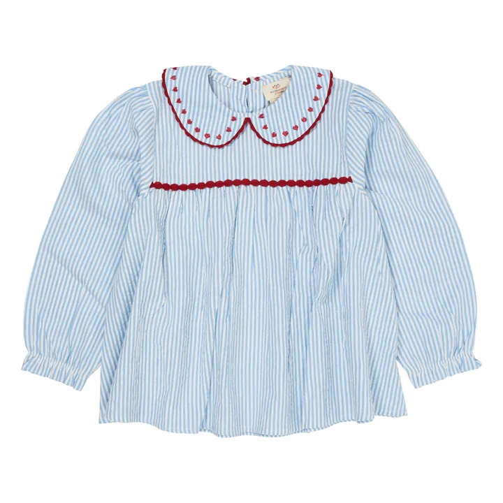Bluse Streifen Claudine-Ausschnitt Bio-Baumwolle | Hellblau- Produktbild Nr. 0