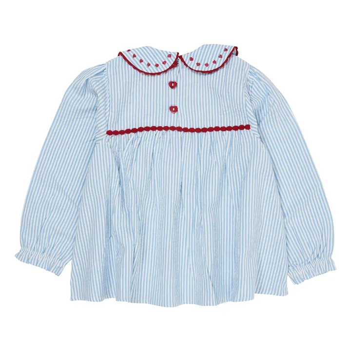 Blusa de rayas Cuello Claudine Algodón orgánico | Azul Cielo- Imagen del producto n°2