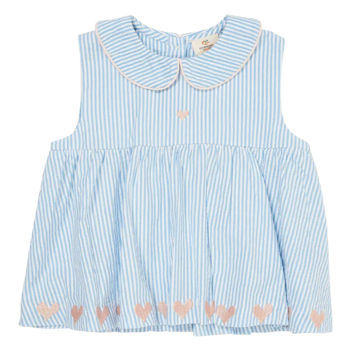Top in cotone biologico a righe | Azzurro- Immagine del prodotto n°0