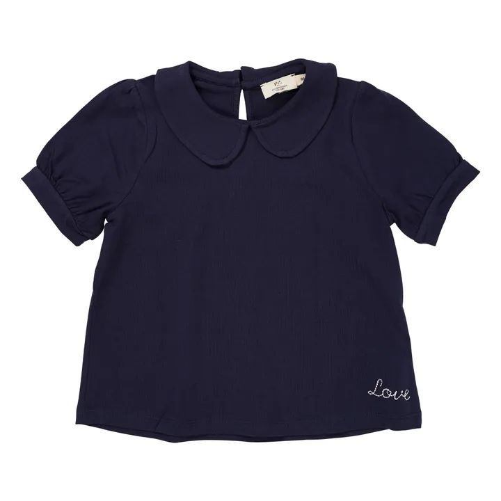 Blusa con cuello Claudine Algodón orgánico | Azul Marino- Imagen del producto n°0