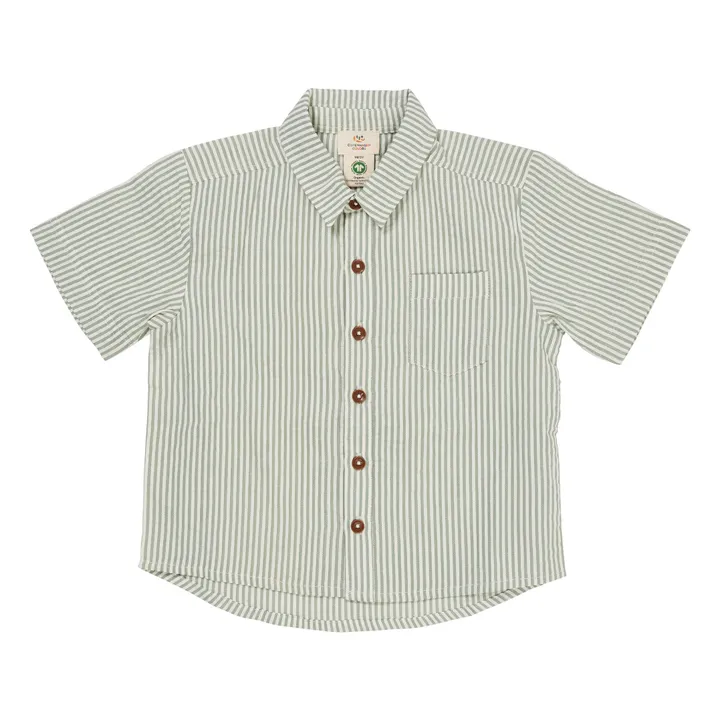 Organic cotton striped shirts | Almond green- Product image n°0
