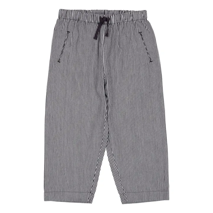Pantalón a rayas de algodón ecológico | Azul Marino- Imagen del producto n°0