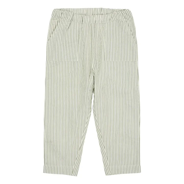 Pantaloni a righe in cotone biologico | Verde mandorla- Immagine del prodotto n°0