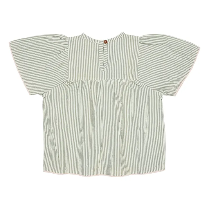 Blusa de rayas de algodón ecológico | Verde Almendra- Imagen del producto n°2