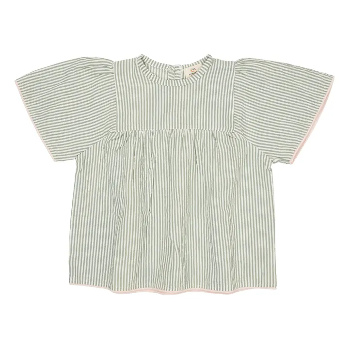 Blusa de rayas de algodón ecológico | Verde Almendra- Imagen del producto n°0