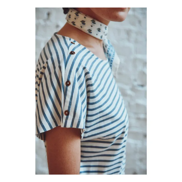 Robe Bénédicte Rayures Coton Bio | Bleu- Image produit n°3