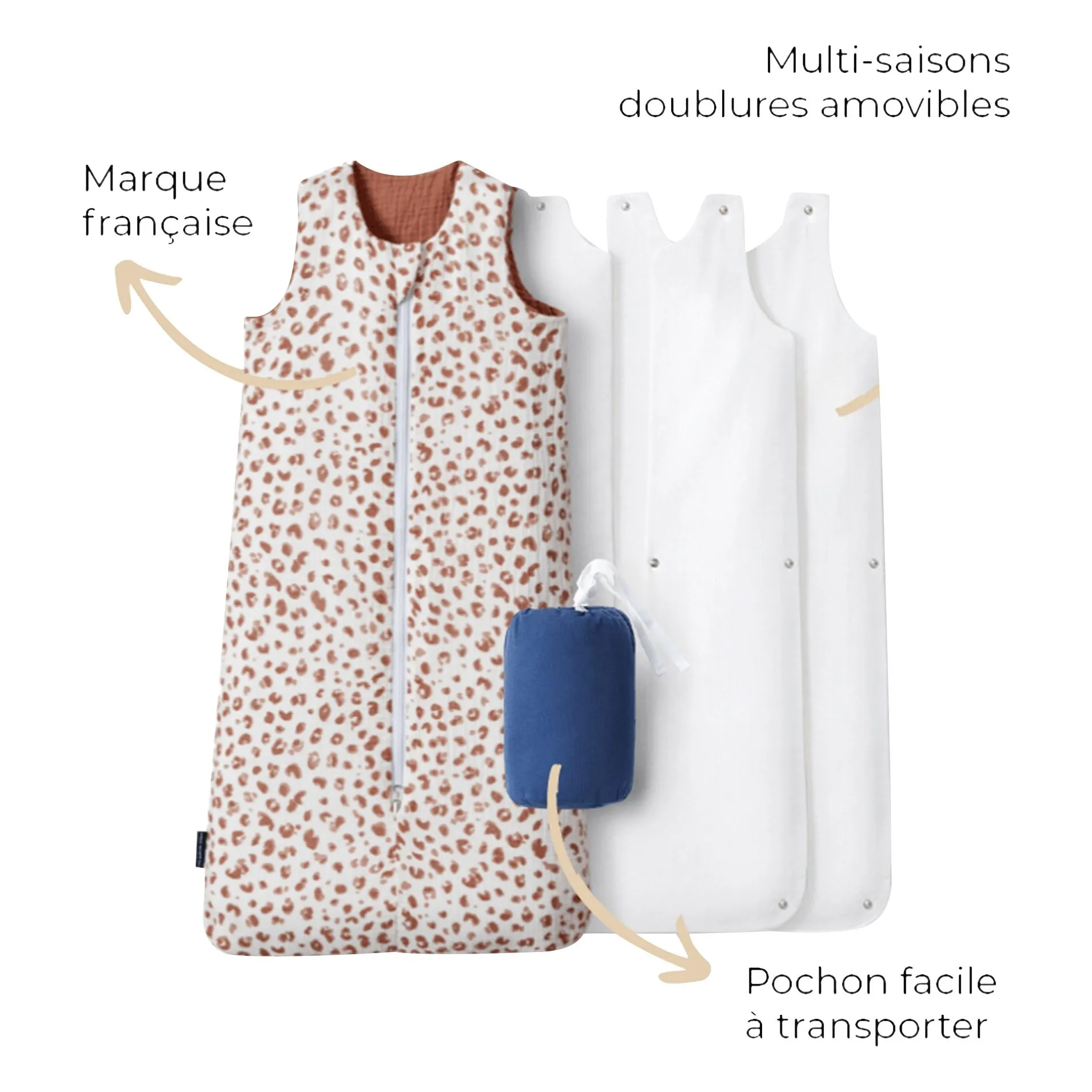 Saco de dormir multiestacional reversible de doble gasa de algodón | Rosa Viejo- Imagen del producto n°4