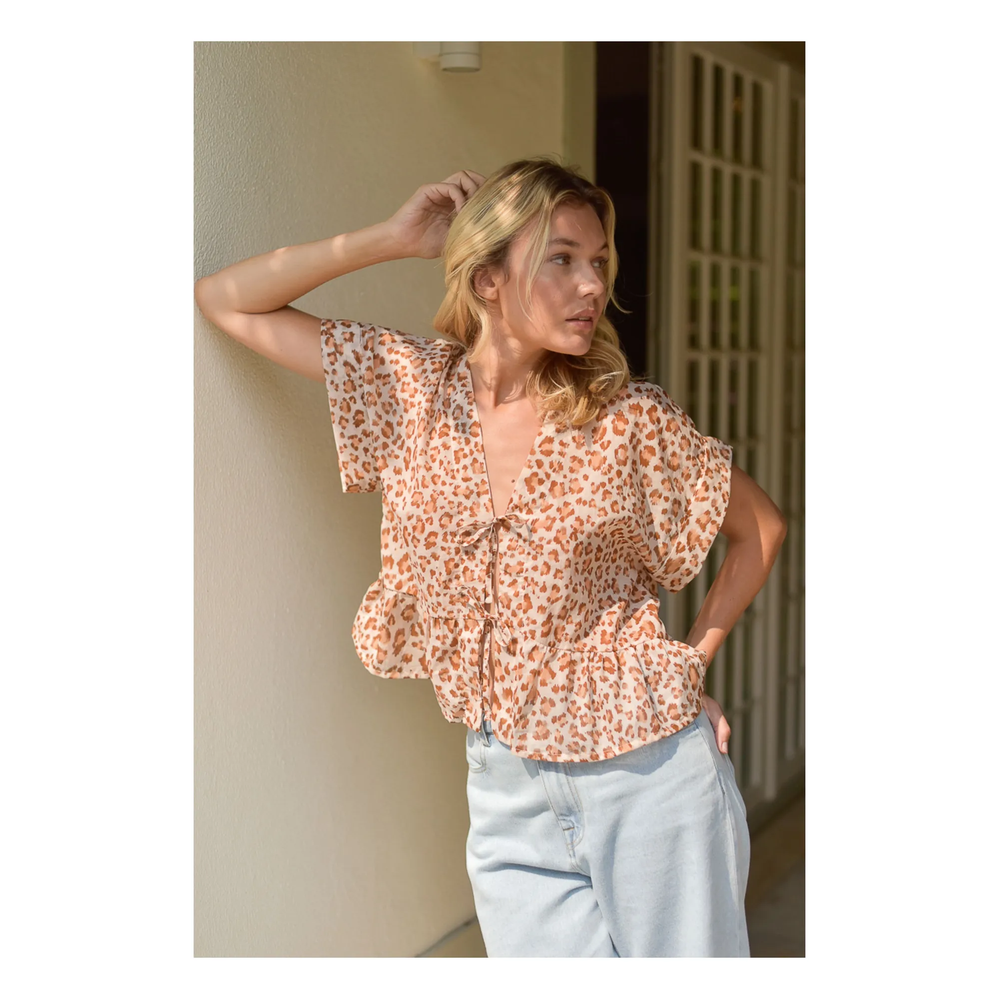 Blouse Suzon Léopard Voile de Coton - Collection Femme | Rose pâle- Image produit n°0