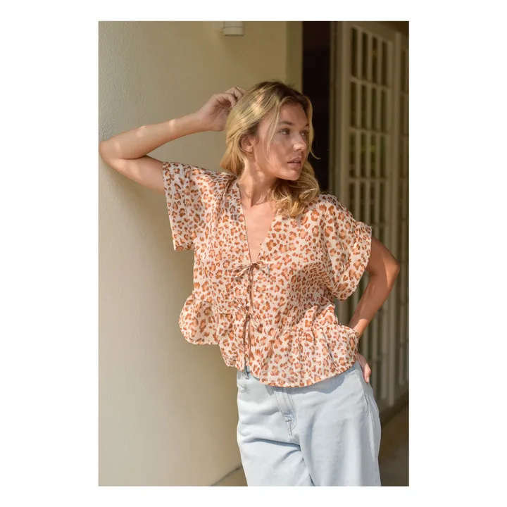 Blouse Suzon Léopard Voile de Coton - Collection Femme | Rose pâle- Image produit n°0