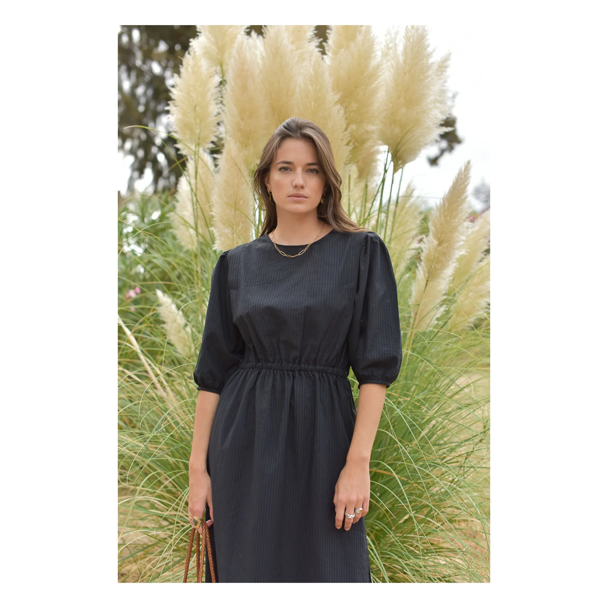 Robe Aime Seersucker - Collection Femme | Noir- Image produit n°1