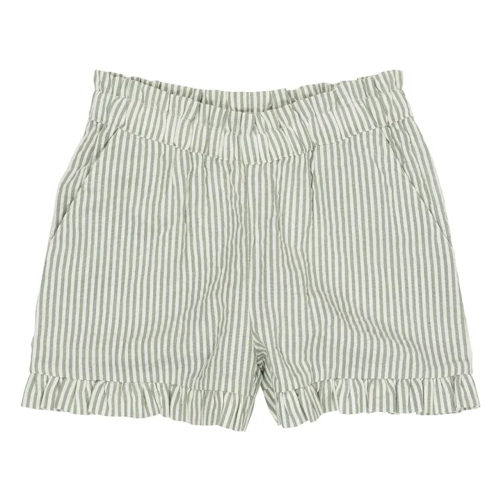 Pantalones cortos Girly Stripes Algodón orgánico | Verde Almendra- Imagen del producto n°0