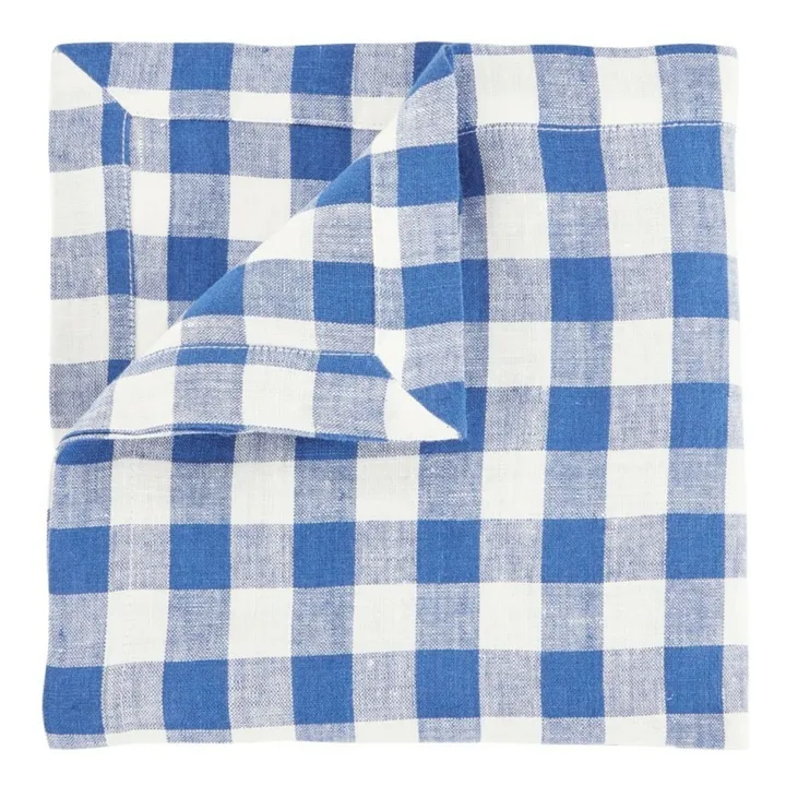 Vichy washed linen napkin | Blue- Product image n°0