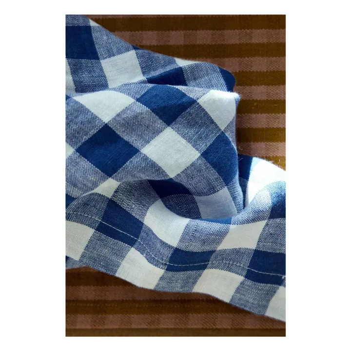 Vichy washed linen napkin | Blue- Product image n°1