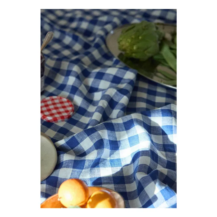 Vichy washed linen tablecloth | Blue- Product image n°3