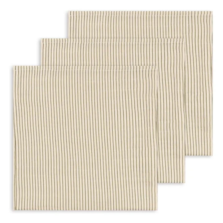 Langes en coton bio Tea Stripe - Set de 3 | Beige- Image produit n°0