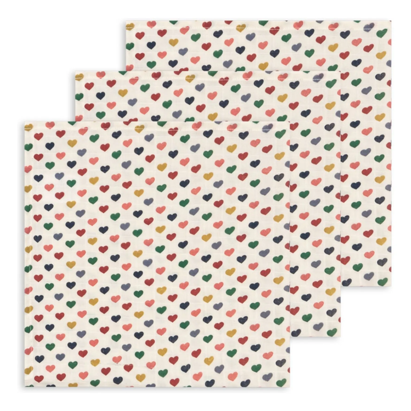 Langes en coton bio Cœur - Set de 3- Image produit n°0