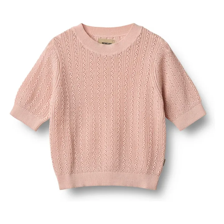 Maglione a maniche corte in maglia di cotone biologico Alva | Rose poudré- Immagine del prodotto n°0