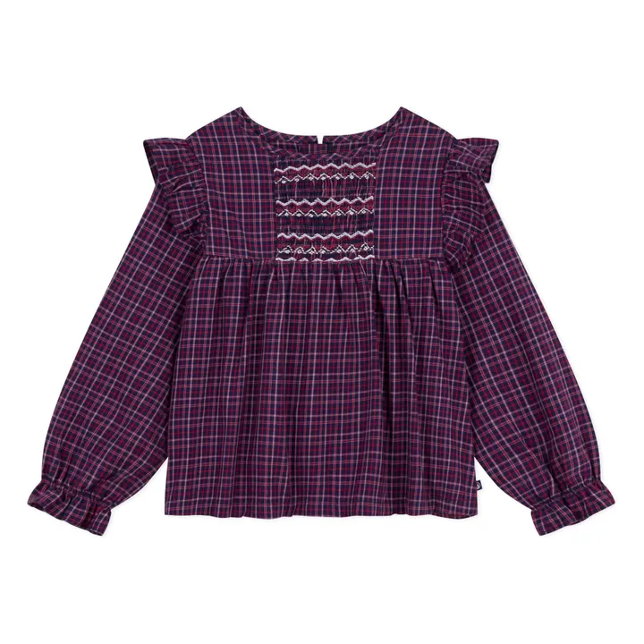 Blouse Volants Carreaux Coton Bio | Bleu marine- Image produit n°0