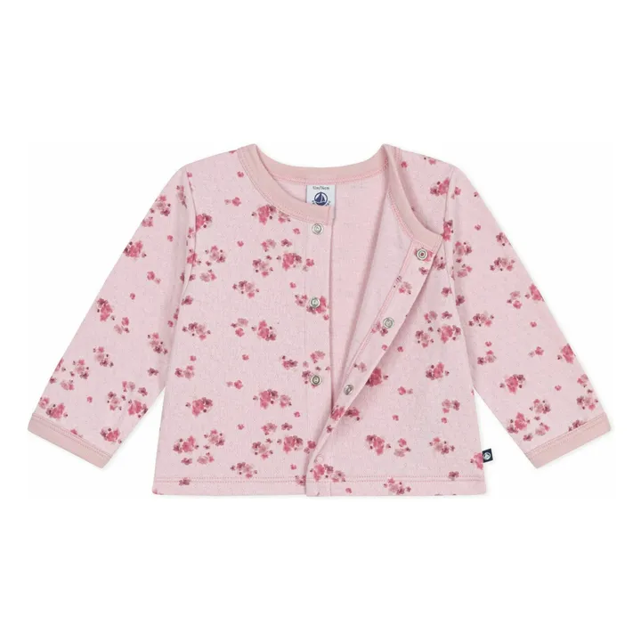 Gilet Fleuri Pointelle Coton Bio | Rose- Image produit n°1
