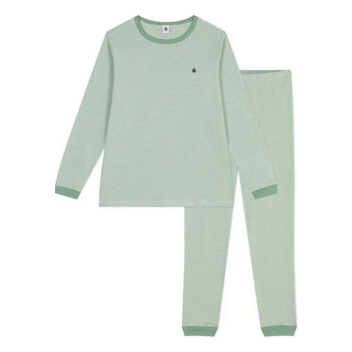 Pyjama Rayé Logo Coton Bio | Vert- Image produit n°0