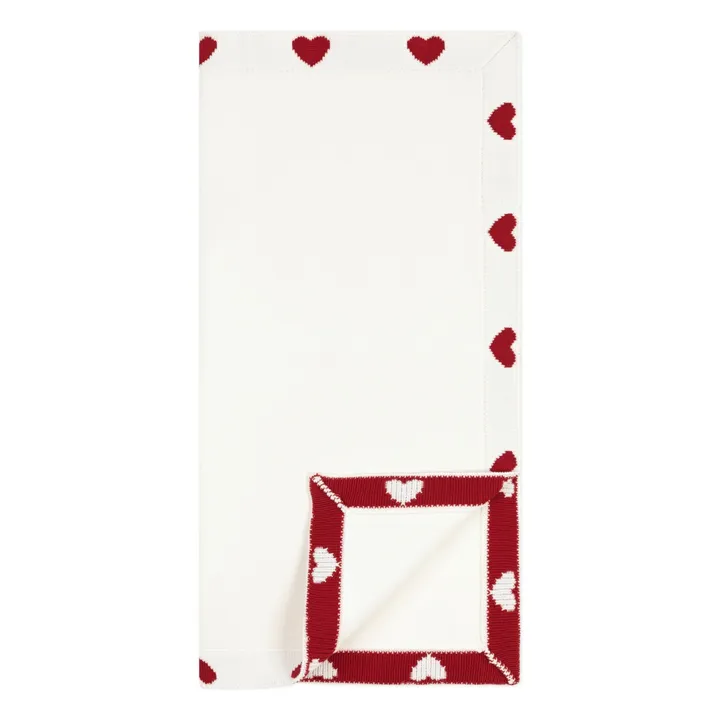 Organic cotton hearts knitted blanket | Ecru- Product image n°1