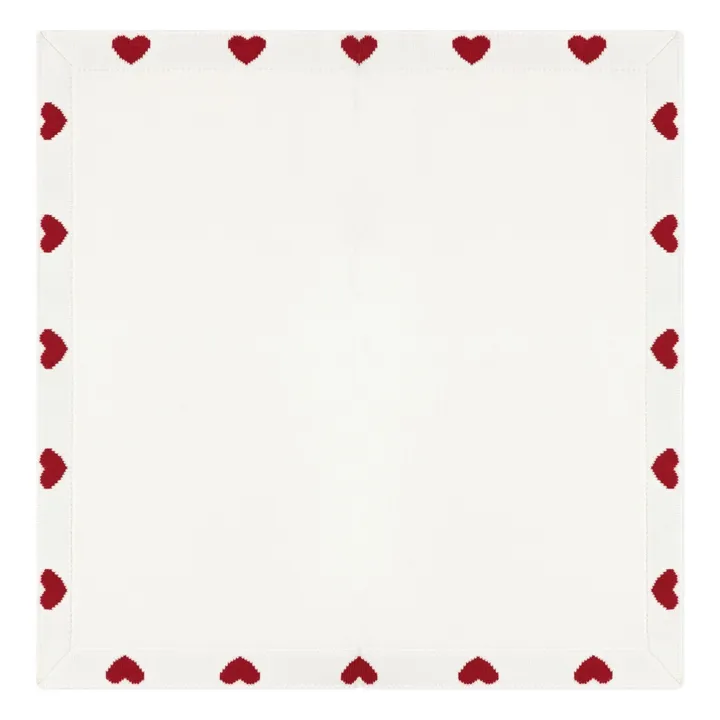 Organic cotton hearts knitted blanket | Ecru- Product image n°0