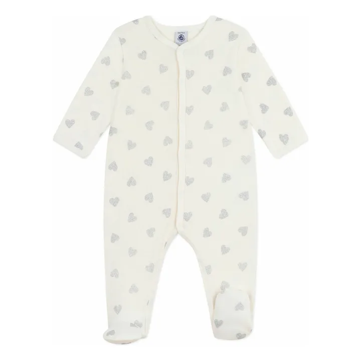 Pyjama Dors Bien Cœurs Pailletés Coton Bio | Ecru- Image produit n°0