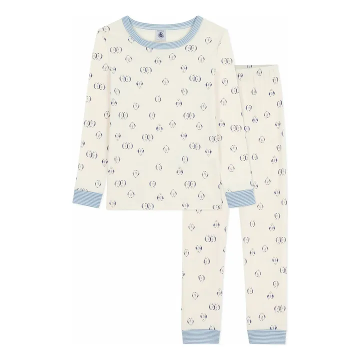 Pyjama Vögel mit gestreiftem Kragen aus Bio-Baumwolle | Seidenfarben- Produktbild Nr. 0