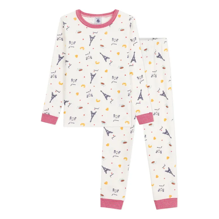 Pyjama Paris Gestreifter Kragen aus Bio-Baumwolle | Weiß- Produktbild Nr. 0