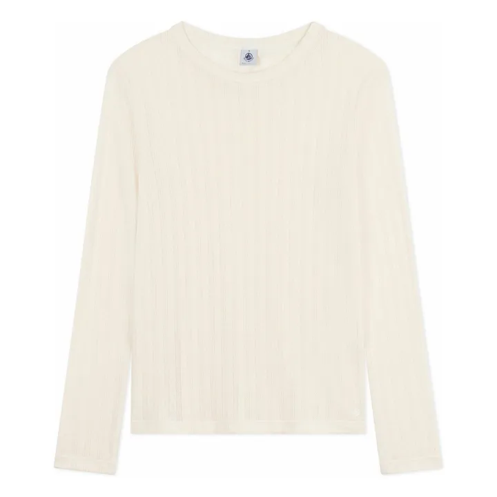 T-shirt Uni Pointelle Coton Bio | Ecru- Image produit n°0