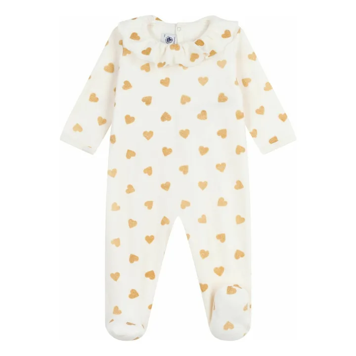 Pyjama Dors Bien Col Cœurs Pailletés Coton Bio | Ecru- Image produit n°0