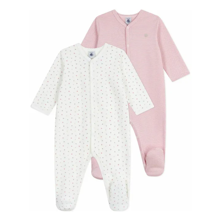 Lot 2 Pyjamas Cœurs Coton Bio | Blanc- Image produit n°0