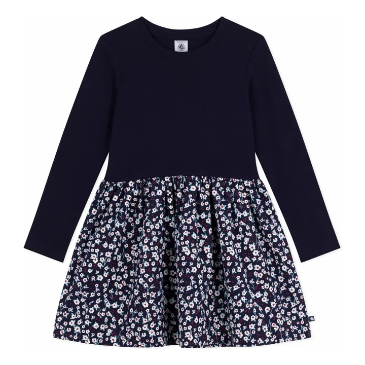 Robe Fleurie Coton Bio | Bleu marine- Image produit n°0