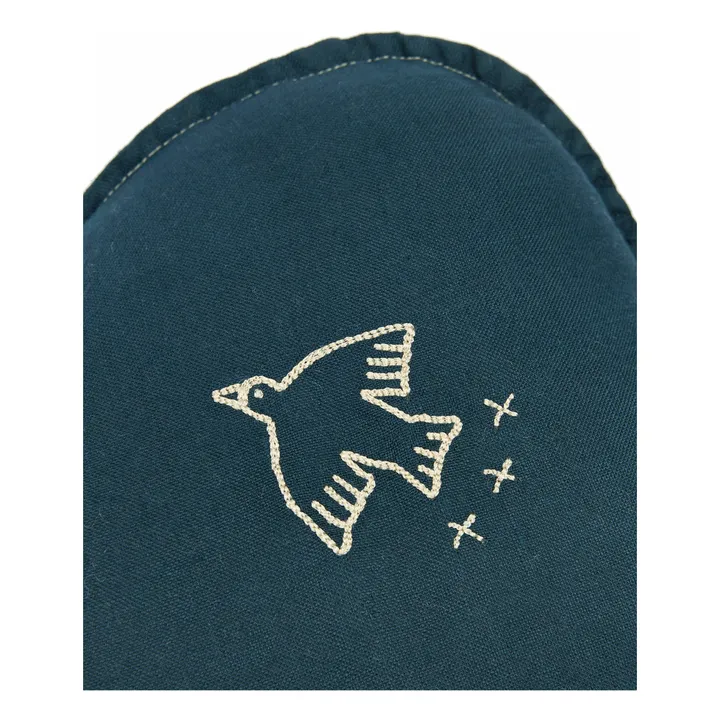Coussin Nuage avec broderie Oiseau - Lin Français | Bleu nuit- Image produit n°1
