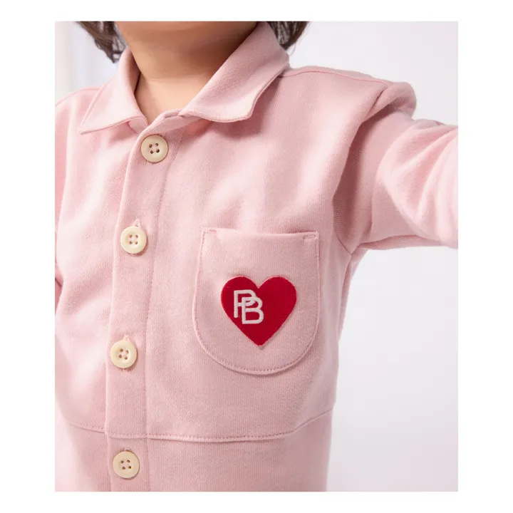 Combinaison Pompiste Cœur Coton Bio | Rose- Image produit n°2