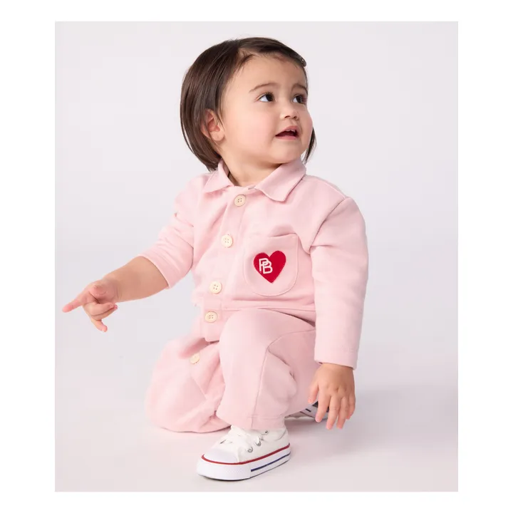 Combinaison Pompiste Cœur Coton Bio | Rose- Image produit n°1