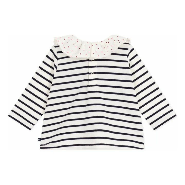 Blouse Rayée Col Cœurs Coton Bio | Blanc- Image produit n°3