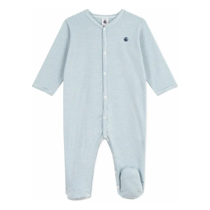 Pyjama Dors Bien Rayé Logo Coton Bio | Bleu- Image produit n°0
