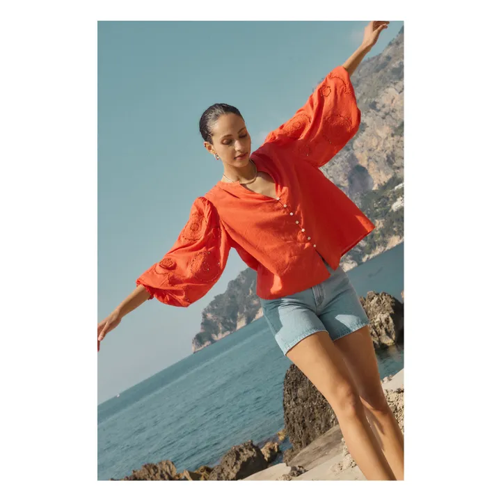 Blouse Brodée en Coton Bio | Corail- Image produit n°1