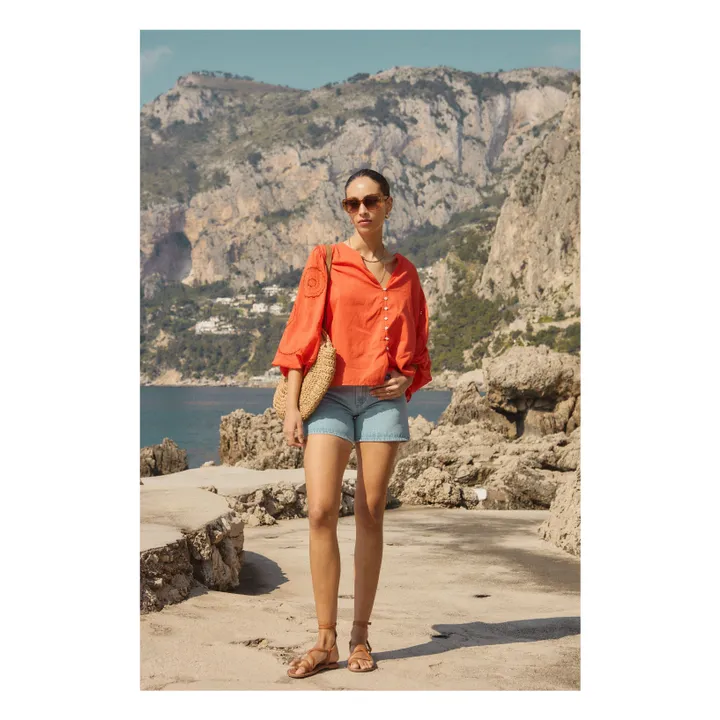 Blouse Brodée en Coton Bio | Corail- Image produit n°2