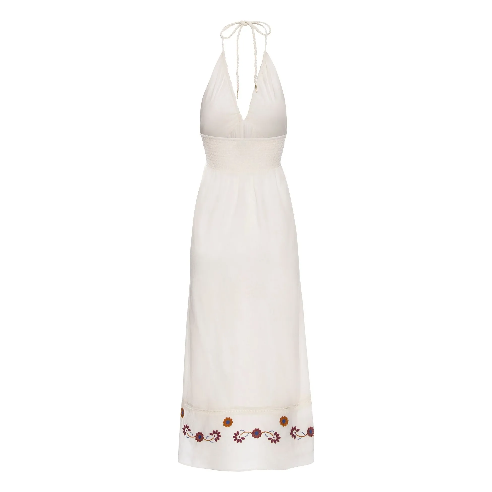 Robe Longue Brodée Dos Nu en Coton Bio | Blanc cassé- Image produit n°4