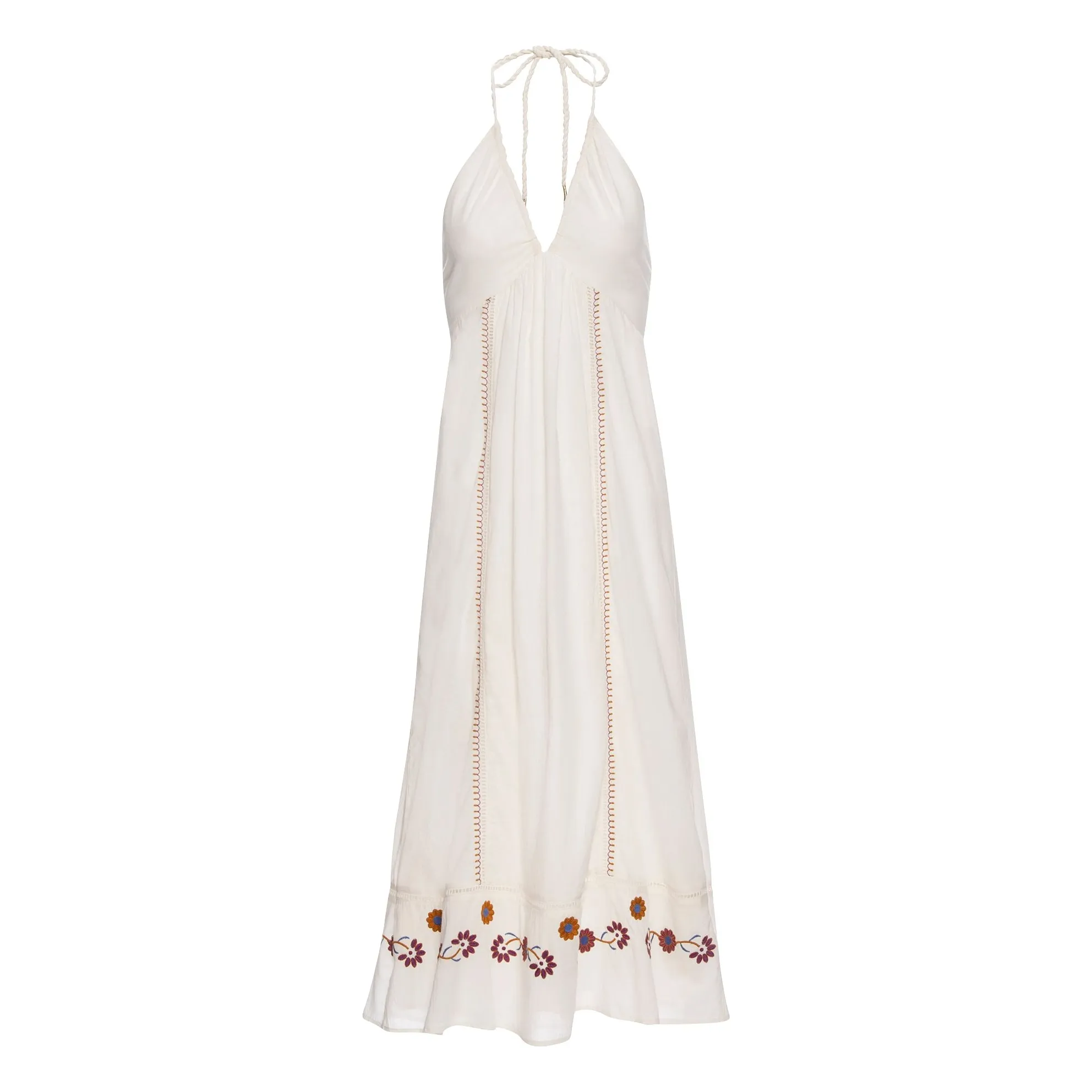 Robe Longue Brodée Dos Nu en Coton Bio | Blanc cassé- Image produit n°0