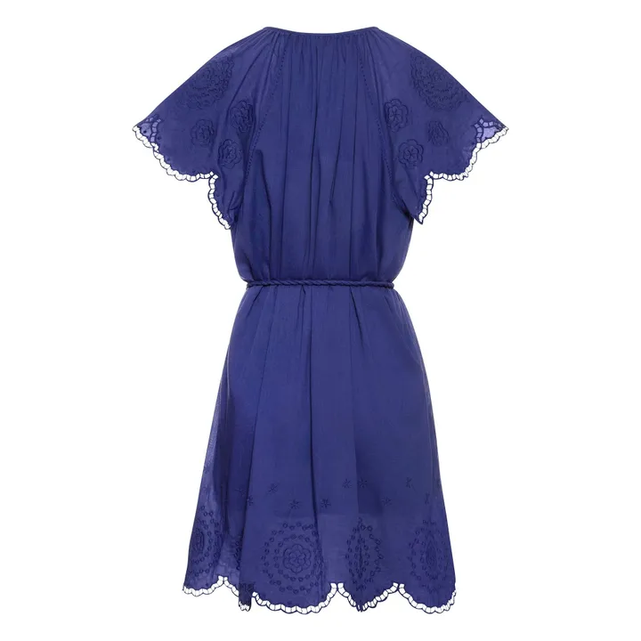 Robe Courte Brodée en Coton Bio | Bleu- Image produit n°3